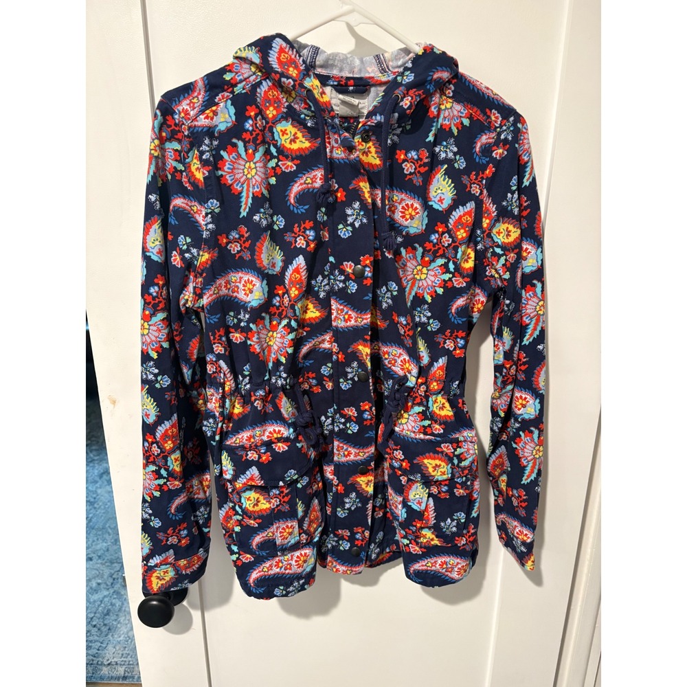 Levis Womens Navy Paisley Floral Utility Field Jacket Hooded Drawstring Small